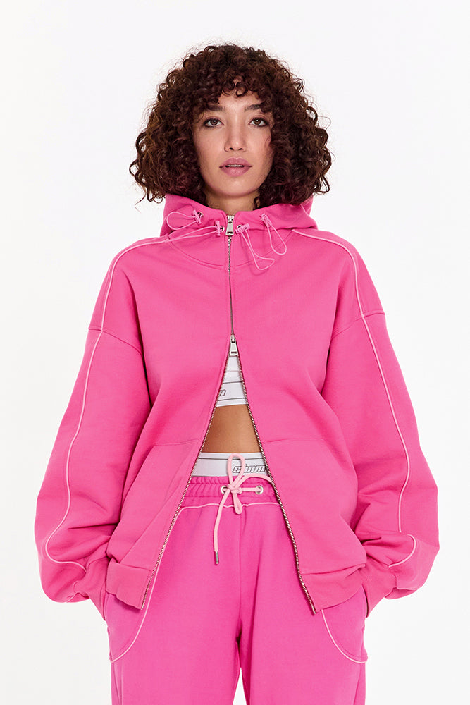 Double Zipped Pink Hooded Jacket