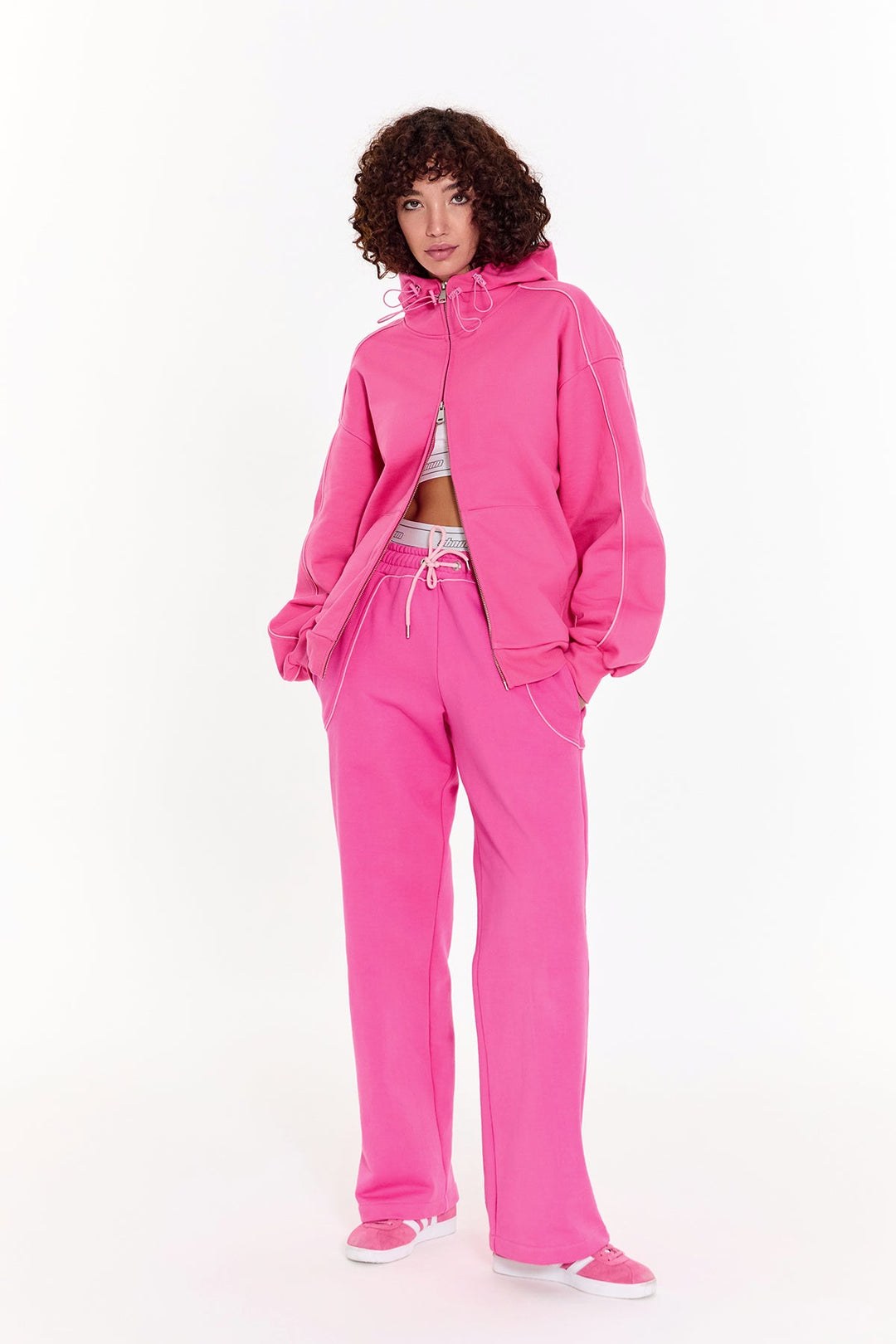 Double Zipped Pink Hooded Jacket