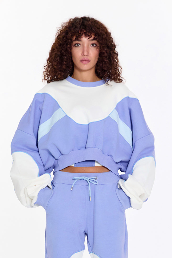 Lavender Blue Color Block Sweatshirt