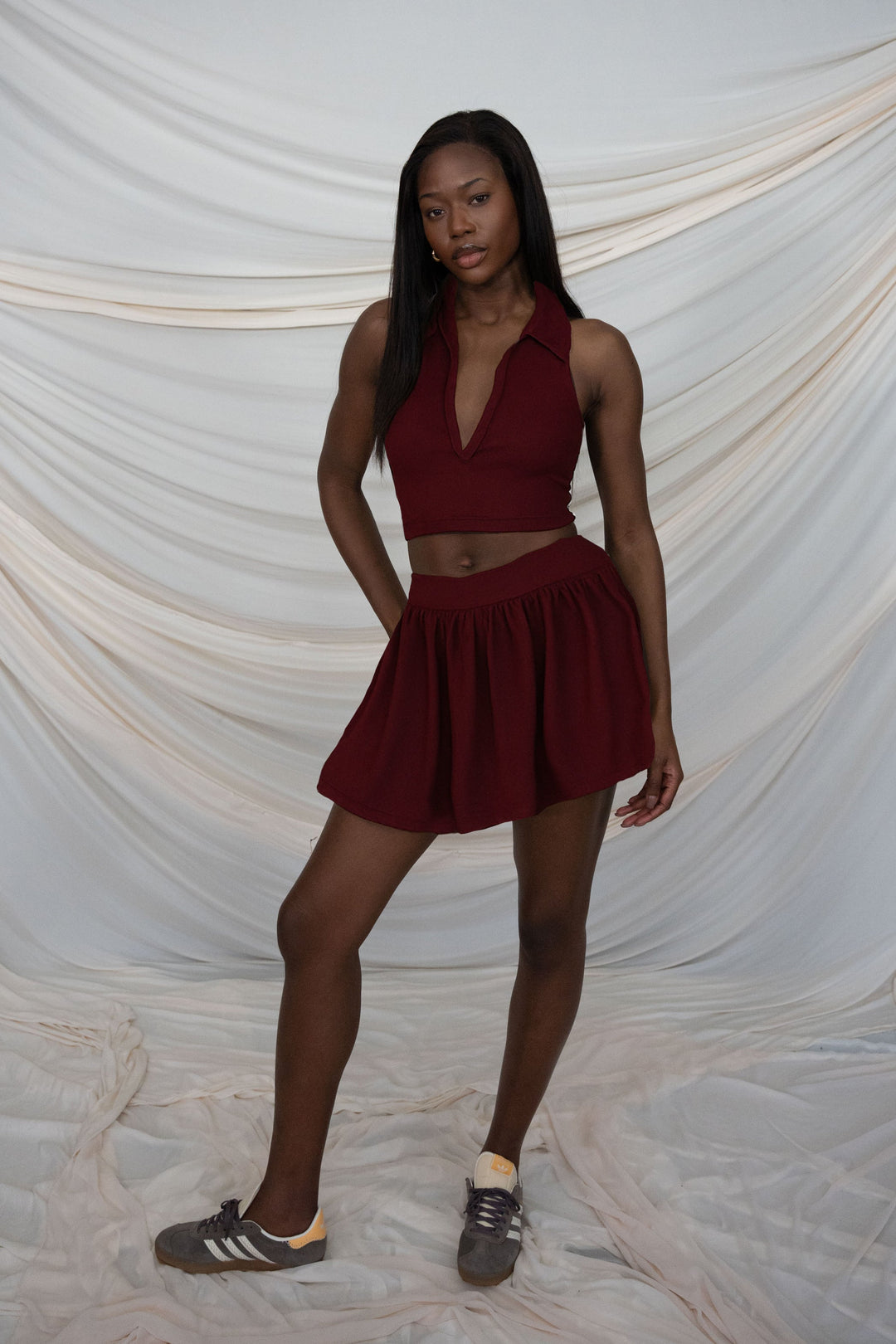 Burgundy Skirt With Shorts