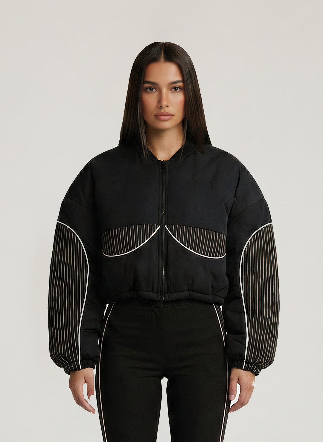 STRIPPED CROP PADDED COAT