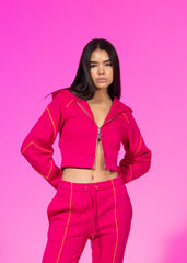 RUBY PINK ZIP-UP CROPPED HOODIE