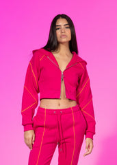 RUBY PINK ZIP-UP CROPPED HOODIE