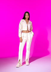 MOONSTONE BEIGE ZIP-UP CROPPED HOODIE