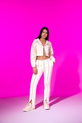 MOONSTONE BEIGE ZIP-UP CROPPED HOODIE