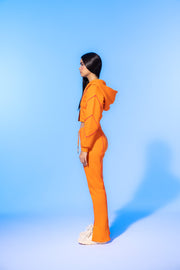VIVID FLAME ORANGE ZIP-UP CROPPED HOODIE