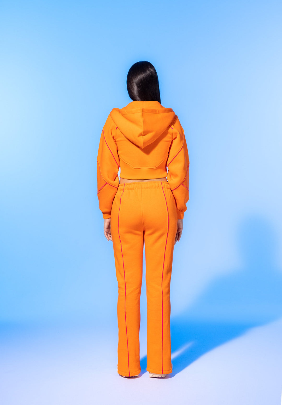 Vivid Flame Orange Zip-Up Cropped Hoodie