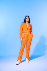 VIVID FLAME ORANGE ZIP-UP CROPPED HOODIE