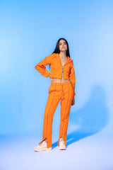 VIVID FLAME ORANGE ZIP-UP CROPPED HOODIE