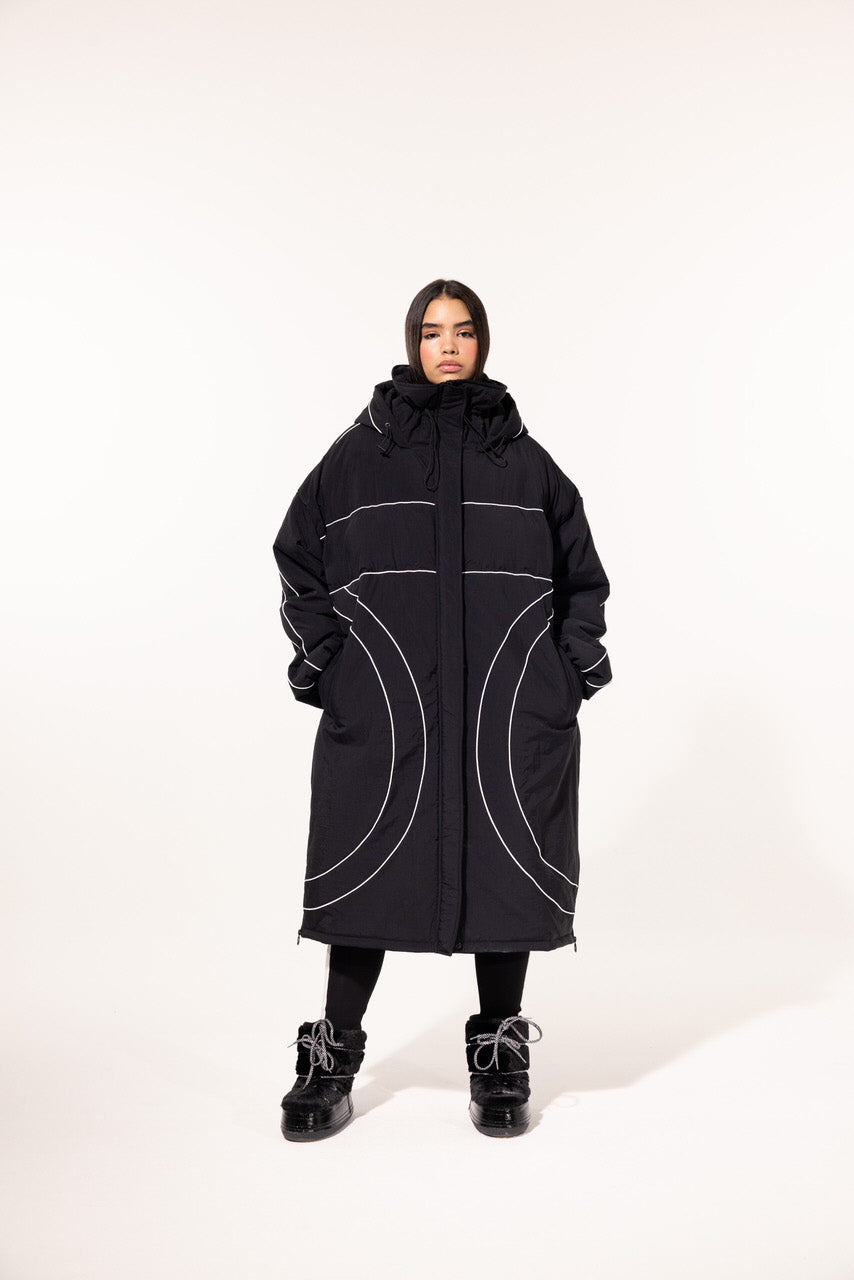 Glossy Black Oversize Puffer Coat